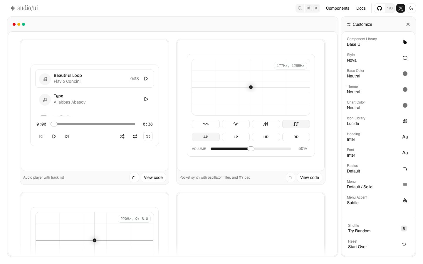 Audio UI screenshot 1